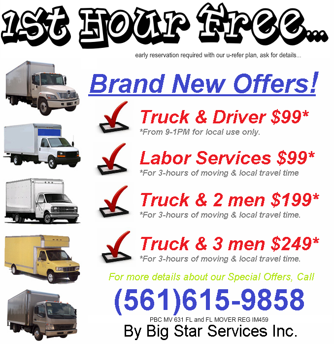 $199 Big Star Movers (561)615-9889 : List of reliable and reputable moving companies in Palm beach County